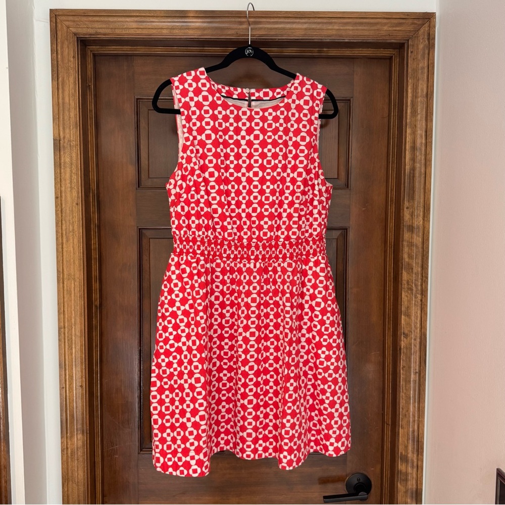 Boden Red and White Geometric Midi Dress
